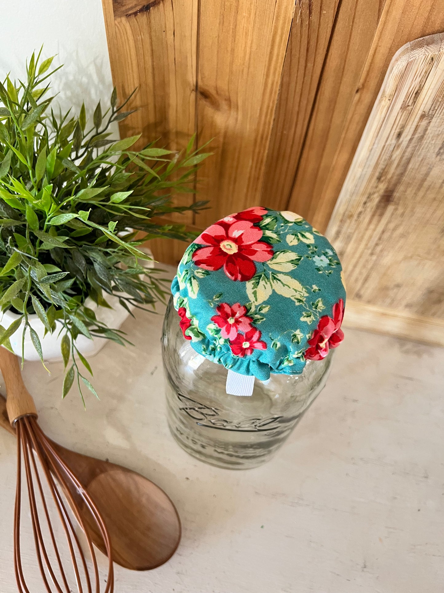 Vintage Floral Teal Jar Cover