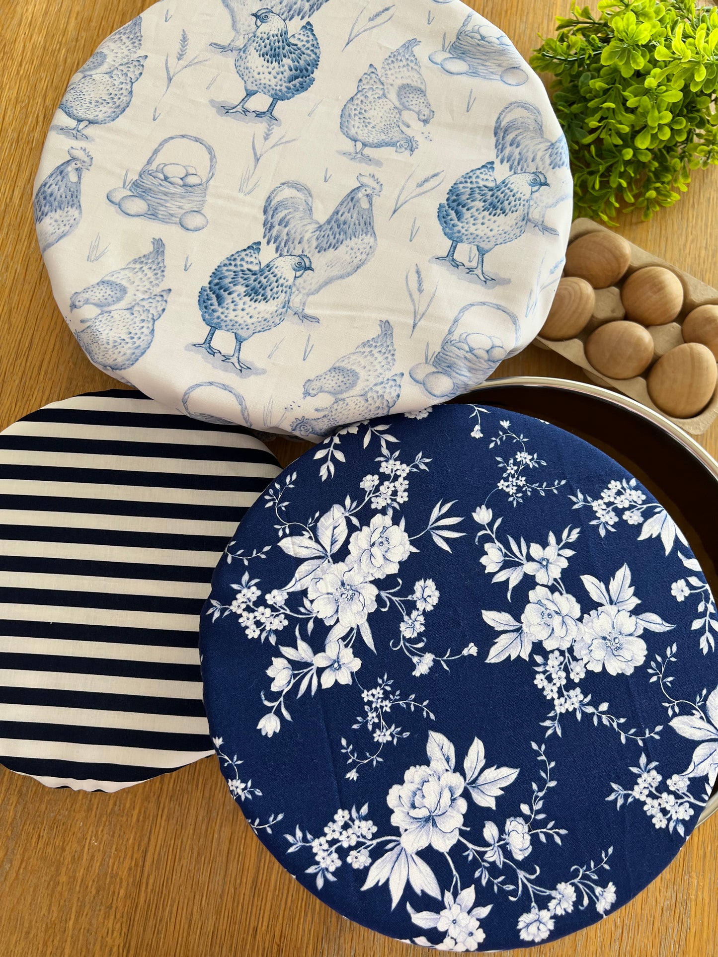 Blue Chickens Bowl Cover Set