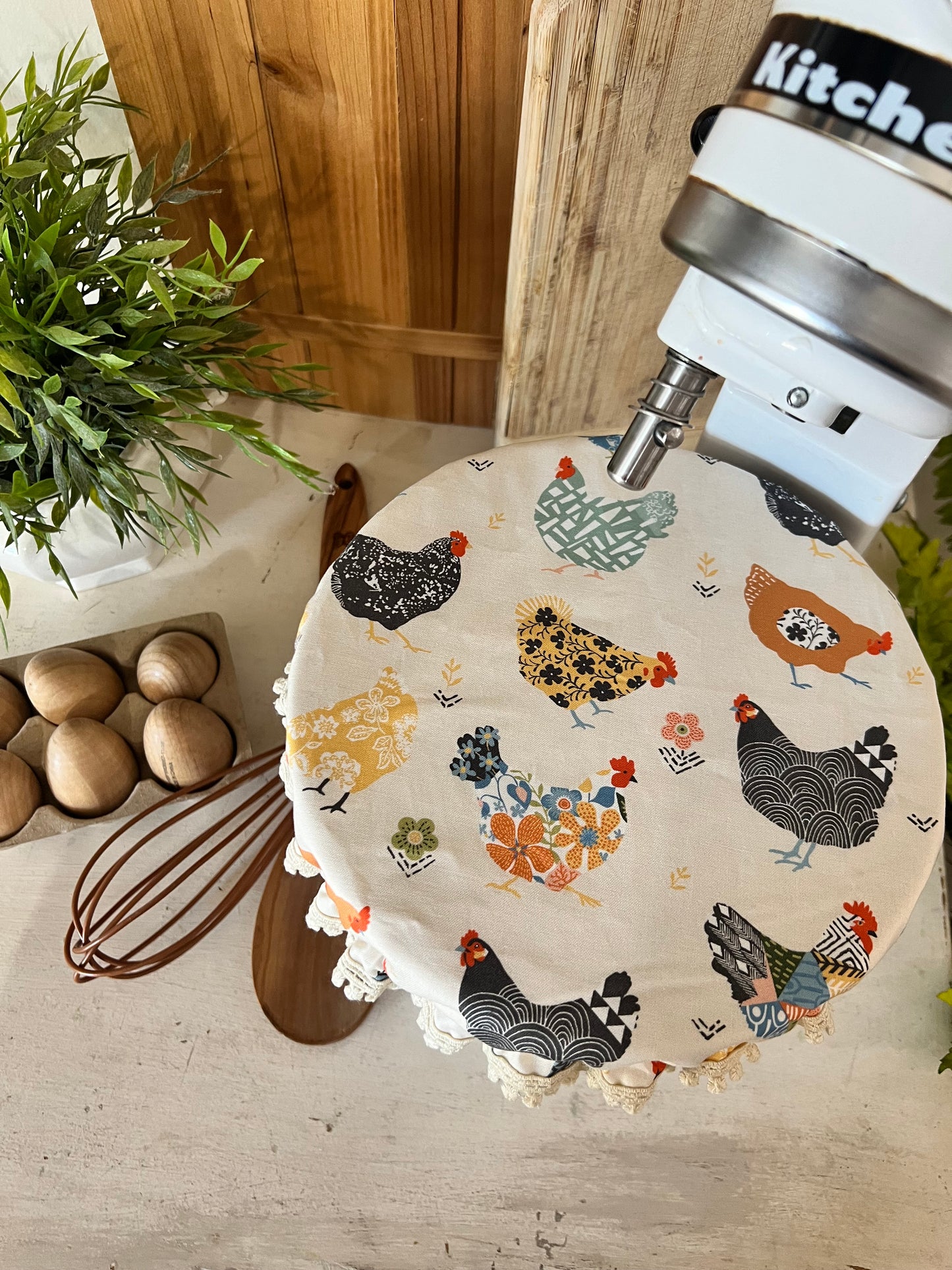 Floral chickens mixer cover