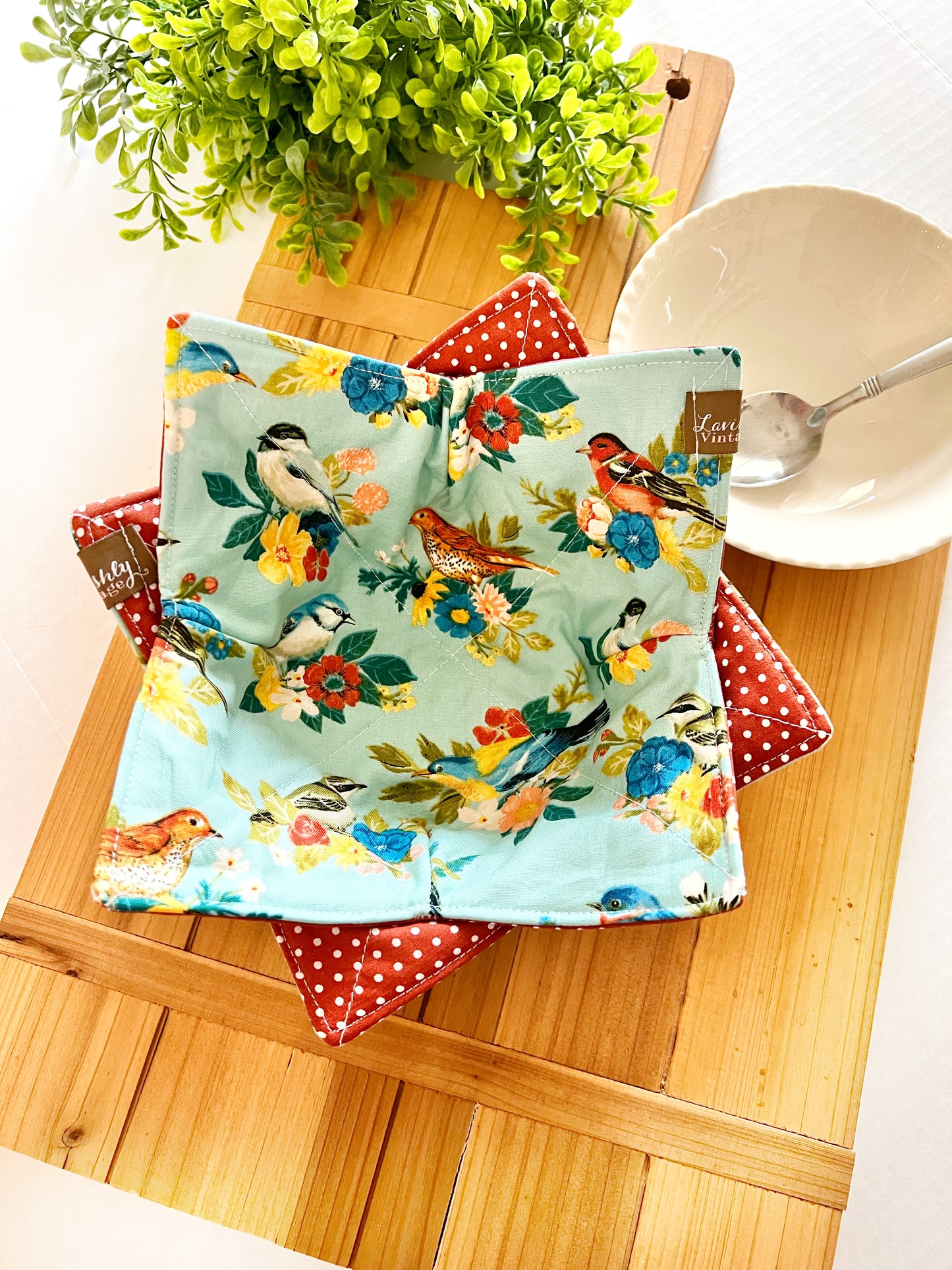 Birds on aqua Bowl Cozy