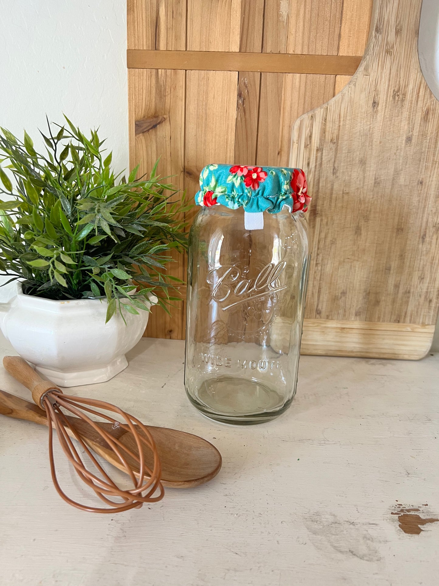 Vintage Floral Teal Jar Cover