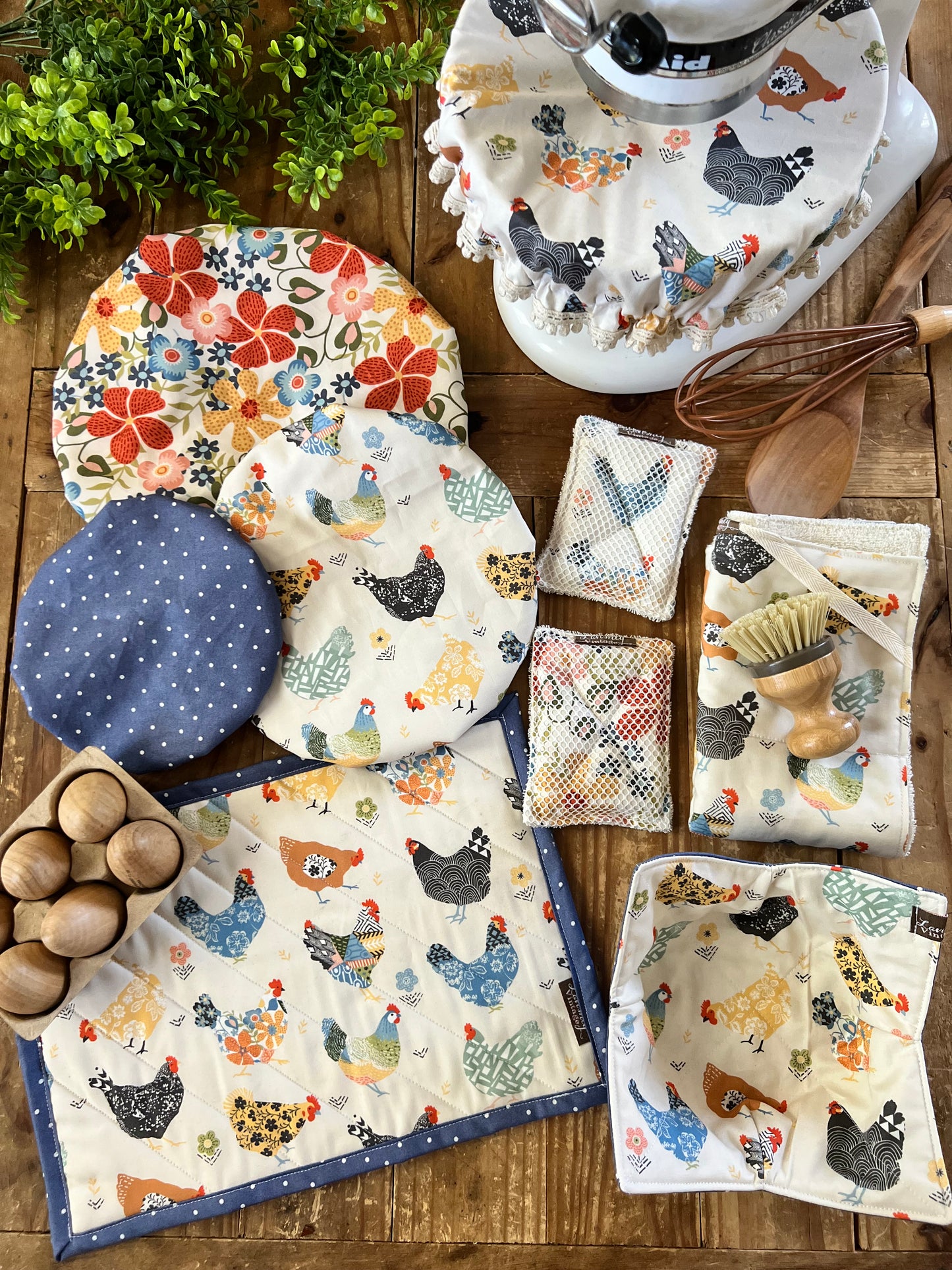 Floral Chicken Bowl Cover Set