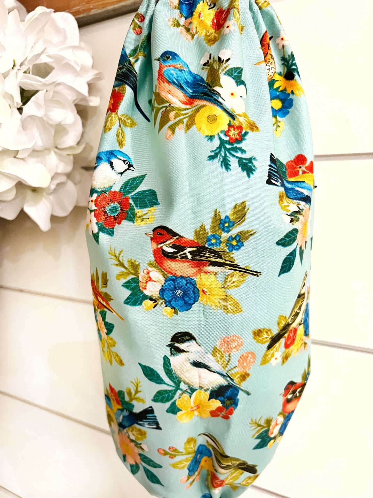 Birds on aqua Bag Holder